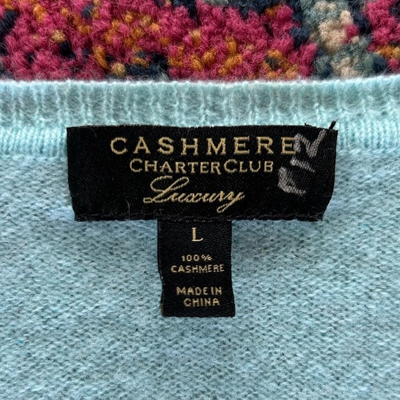 Cashmere Charter Club | Women’s turquoise v-neck long sleeve sweater, size L - Picture 11 of 13